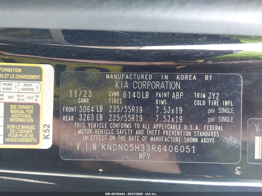 2024 Kia VIN KNDNC5H33R6406051 IAAI salvage auction — RIGHT SIDE, Salvage Title, sold $9,875 on 2026-07-28 (photo 9)