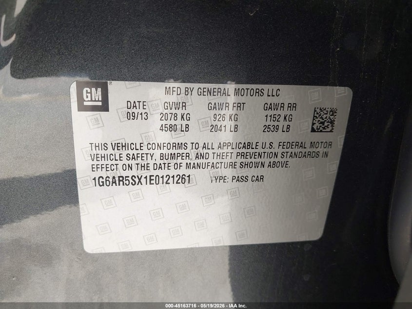 2014 Cadillac Cts VIN 1G6AR5SX1E0121261 IAAI salvage auction — LEFT FRONT, Salvage (Texas), sold $2,225 on 2026-07-09 (photo 9)