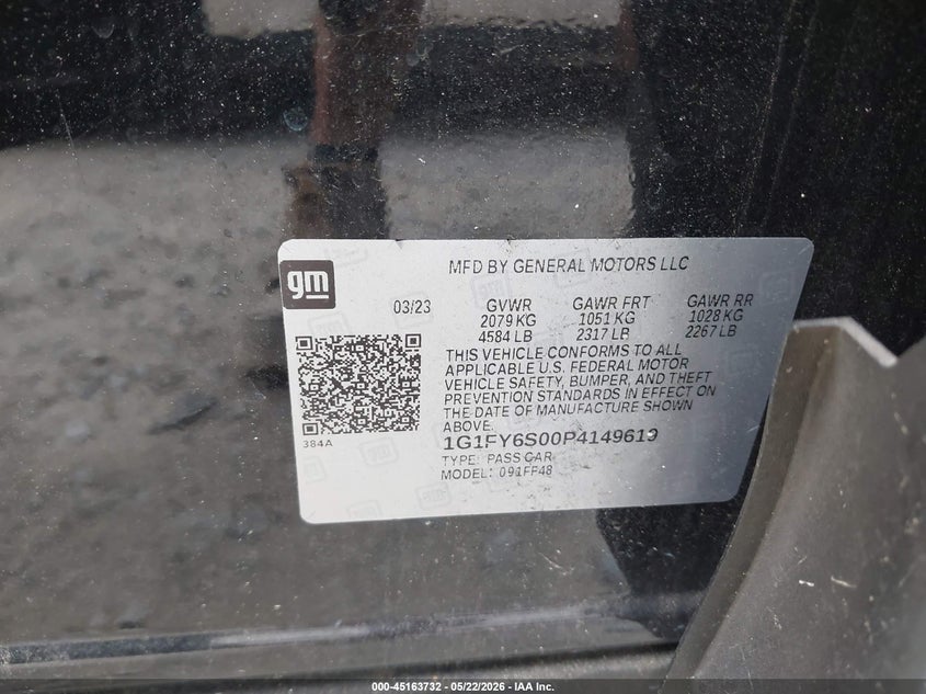 2023 Chevrolet Bolt euv VIN 1G1FY6S00P4149619 IAAI salvage auction — FRONT END, Certificate Of Destruction (Florida), sold $4,550 on 2026-07-07 (photo 9)