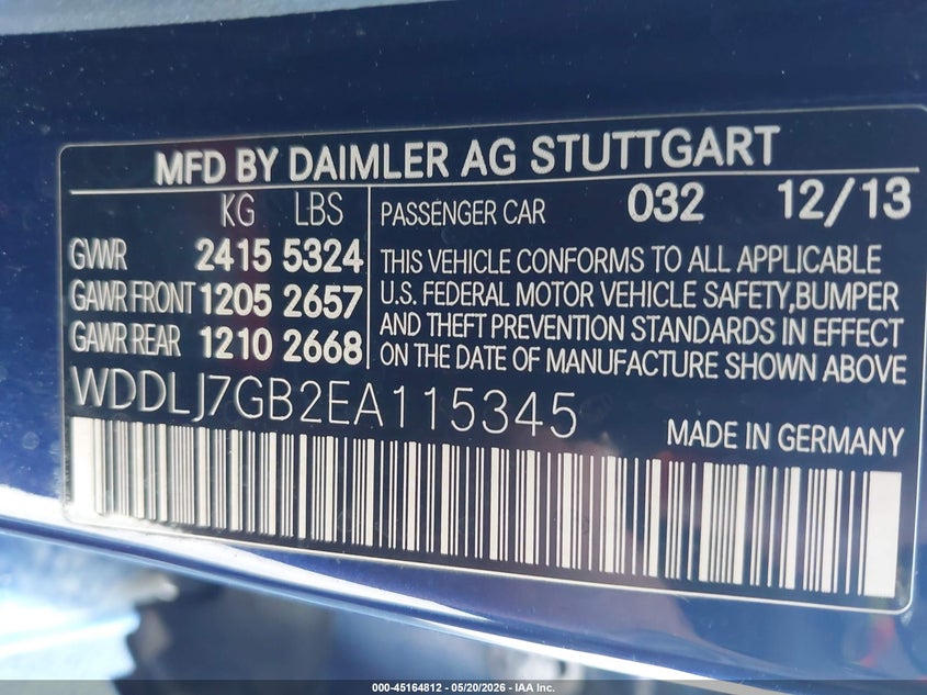 2014 Mercedes-benz Cls-klasse amg VIN WDDLJ7GB2EA115345 IAAI salvage auction — SUSPENSION, Salvage Title, sold $6,300 on 2026-08-14 (photo 9)