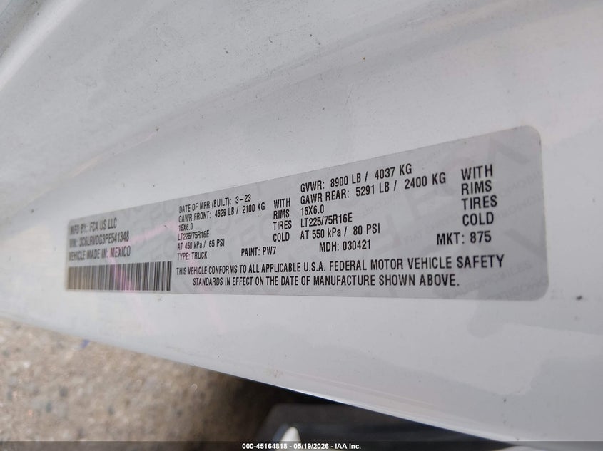 2023 Ram Promaster city VIN 3C6LRVDG3PE541348 IAAI salvage auction — REAR END, Clear (Colorado), sold $9,975 on 2026-07-28 (photo 9)