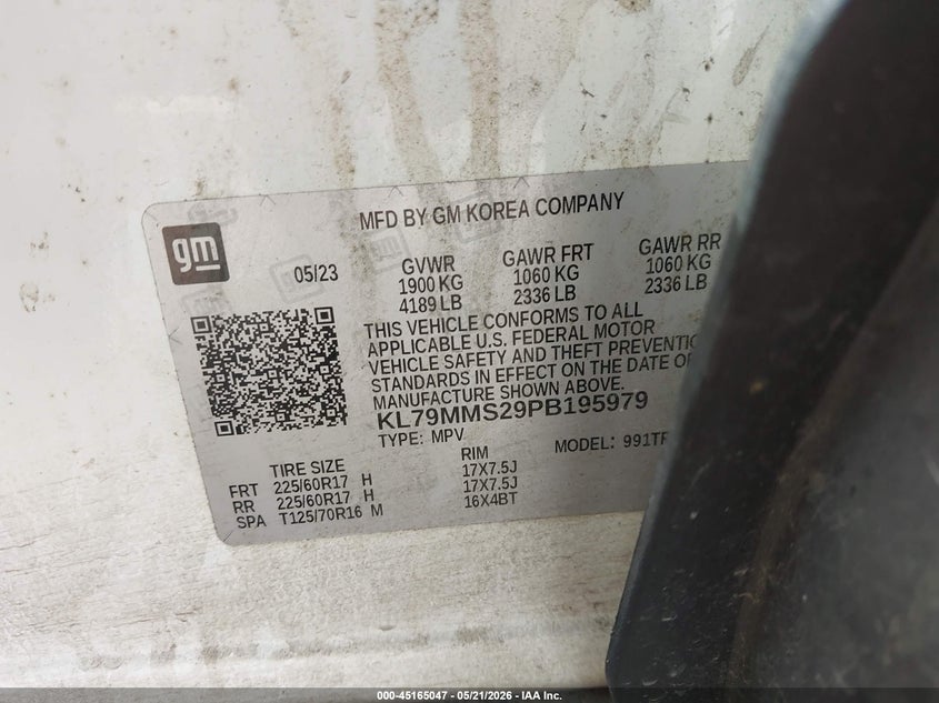 2023 Chevrolet Trailblazer VIN KL79MMS29PB195979 IAAI salvage auction — FRONT & REAR, Original (Texas), sold $1,250 on 2026-07-29 (photo 9)