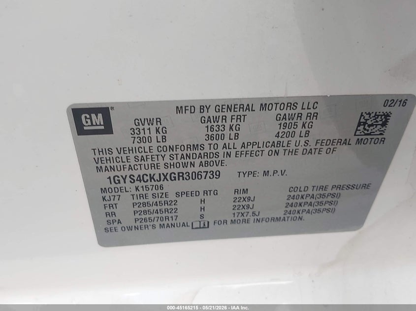 2016 Cadillac Escalade VIN 1GYS4CKJXGR306739 IAAI salvage auction — LEFT FRONT, Salvage (Louisiana), sold $4,100 on 2026-08-03 (photo 9)