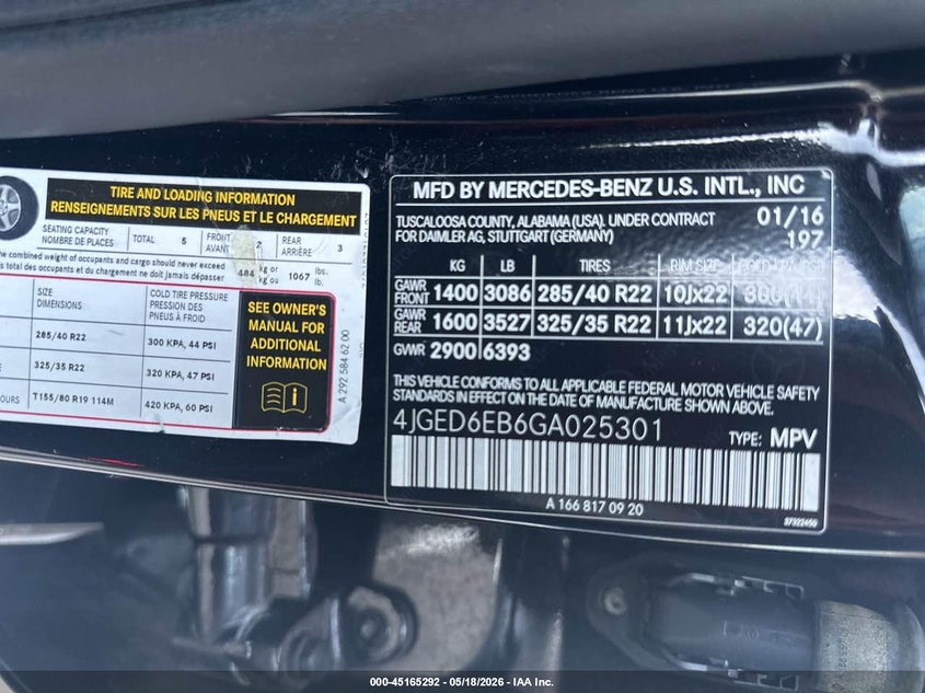 2016 Mercedes-benz Amg gle coupe VIN 4JGED6EB6GA025301 IAAI salvage auction — NORMAL WEAR, Clear (Massachusetts), sold $23,250 on 2026-07-08 (photo 9)