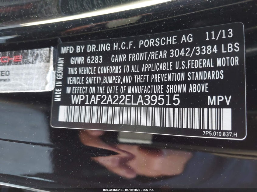 2014 Porsche Cayenne VIN WP1AF2A22ELA39515 IAAI salvage auction — RIGHT FRONT, Clear - Dealer Only (California), sold $3,650 on 2026-07-12 (photo 9)