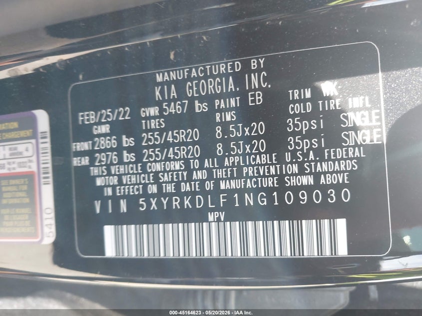 2022 Kia Sorento VIN 5XYRKDLF1NG109030 IAAI salvage auction — FRONT END, Salvage (Wyoming), sold $2,600 on 2026-07-30 (photo 9)