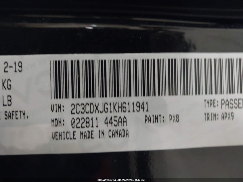 2019 Dodge Charger VIN 2C3CDXJG1KH611941 IAAI salvage auction — UNDERCARRIAGE, Mv-907A (New York), sold $25 on 2026-07-29 (photo 9)
