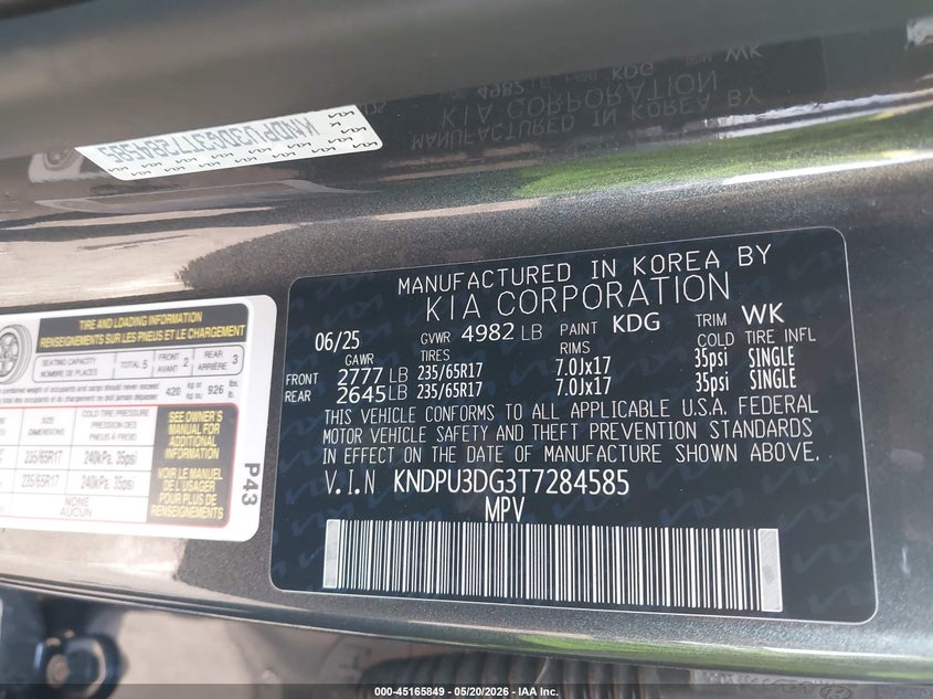 2026 Kia Sportage VIN KNDPU3DG3T7284585 IAAI salvage auction — REAR END, Salvage Certificate (California), sold $8,000 on 2026-07-08 (photo 9)
