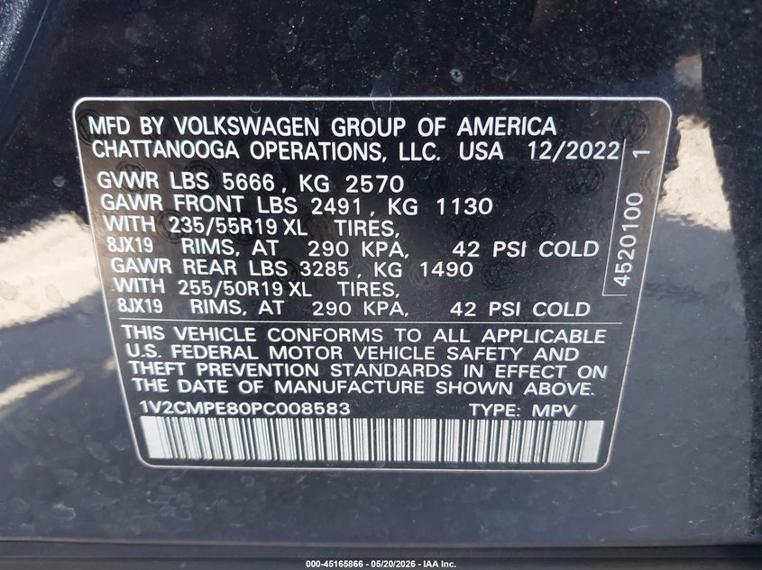 2023 Volkswagen Id.4 VIN 1V2CMPE80PC008583 IAAI salvage auction — RIGHT FRONT, Salvage Title, sold $8,000 on 2026-07-15 (photo 9)