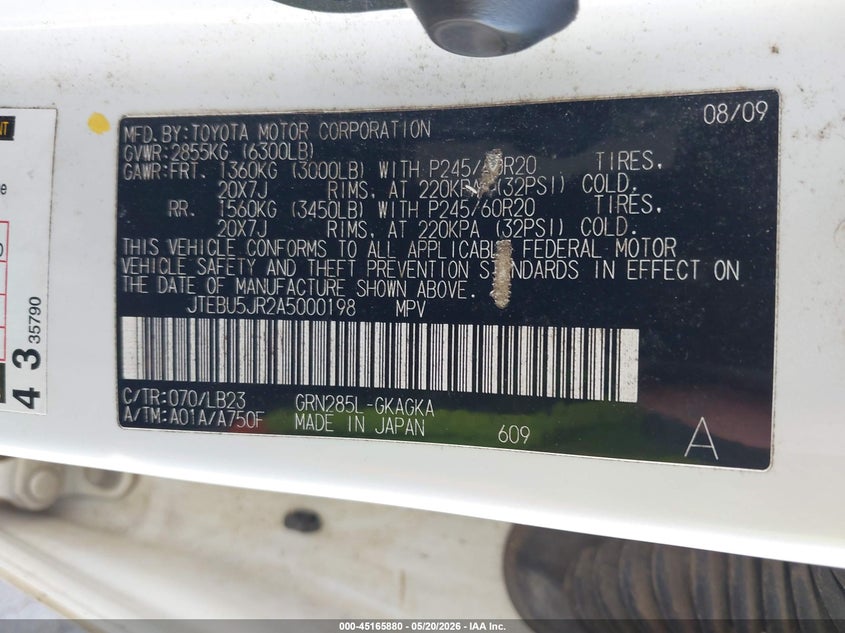 2010 Toyota 4runner VIN JTEBU5JR2A5000198 IAAI salvage auction — RIGHT FRONT, Salvage (Oregon), sold $8,100 on 2026-07-30 (photo 9)