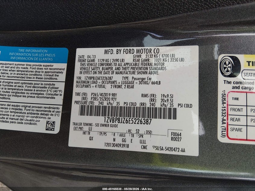 2014 Ford Mustang VIN 1ZVBP8JZ6E5226387 IAAI salvage auction — FRONT END, Salvage Title, sold $19,800 on 2026-08-21 (photo 9)