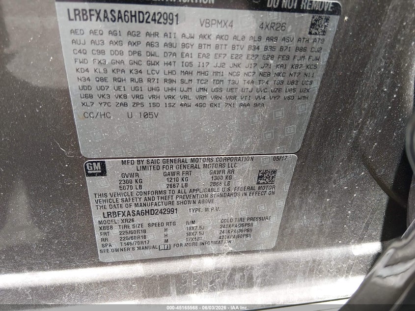 2017 Buick Envision VIN LRBFXASA6HD242991 IAAI salvage auction — FRONT END, Salvage Title, sold $1,050 on 2026-07-21 (photo 9)