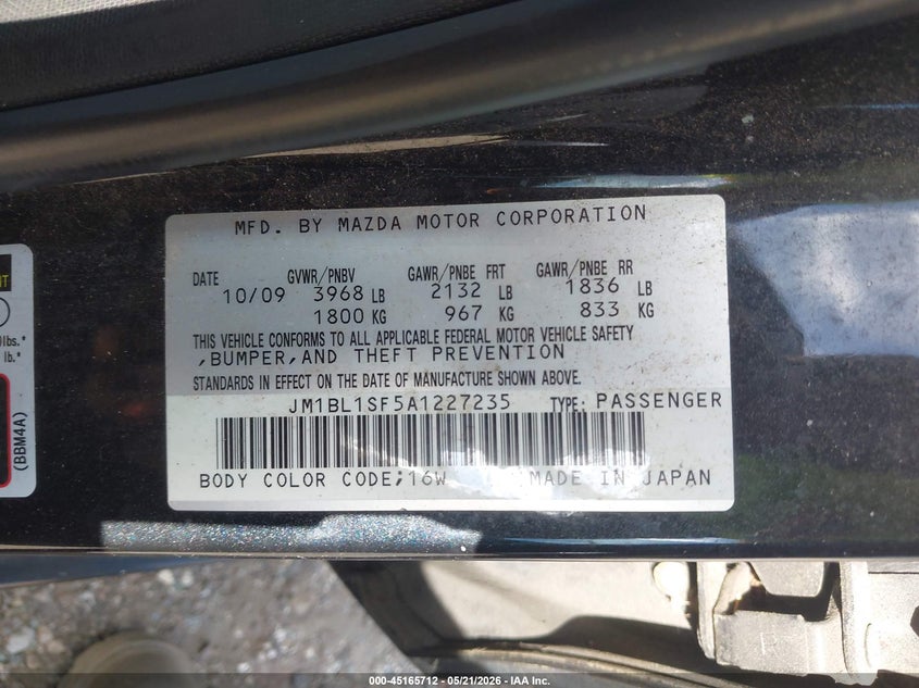 2010 Mazda 3 VIN JM1BL1SF5A1227235 IAAI salvage auction — NORMAL WEAR, Clear (Florida), sold $325 on 2026-07-14 (photo 9)