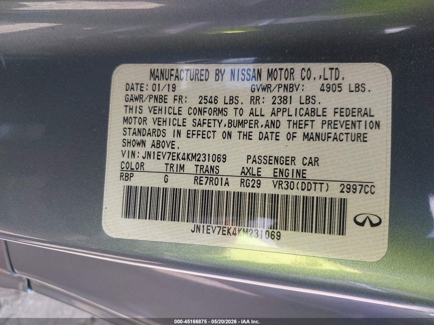 2019 Infiniti Q60 VIN JN1EV7EK4KM231069 IAAI salvage auction — ELECTRICAL, Salvage Title, sold $7,200 on 2026-08-14 (photo 9)