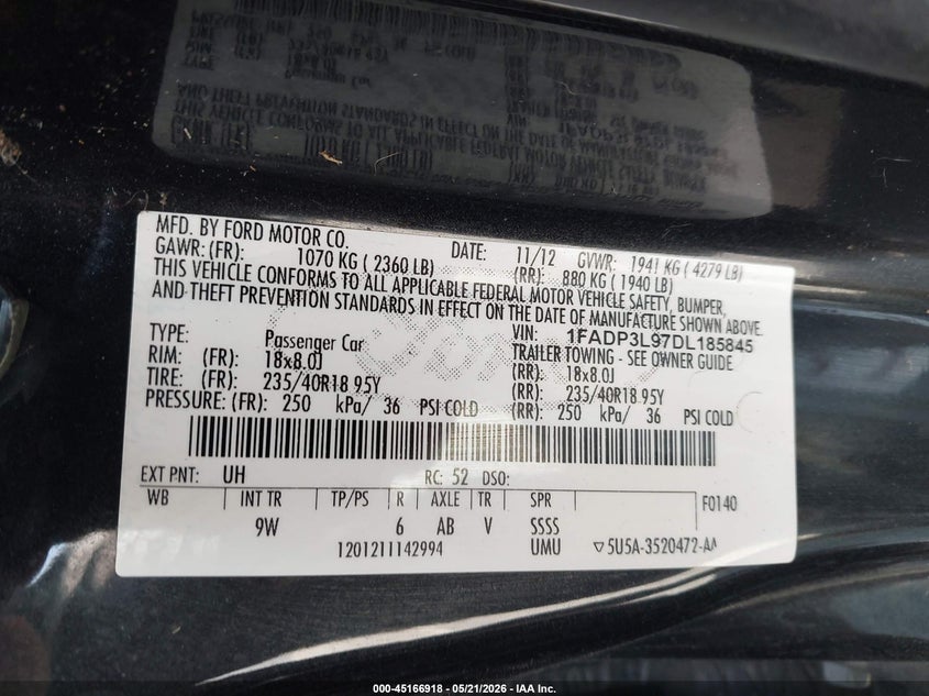 2013 Ford Focus st VIN 1FADP3L97DL185845 IAAI salvage auction — FRONT END, Salvage (Illinois), sold $1,500 on 2026-07-09 (photo 9)