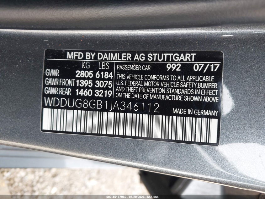 2018 Mercedes-benz S-klasse VIN WDDUG8GB1JA346112 IAAI salvage auction — FRONT END, Salvage (Illinois), sold $9,200 on 2026-07-09 (photo 9)