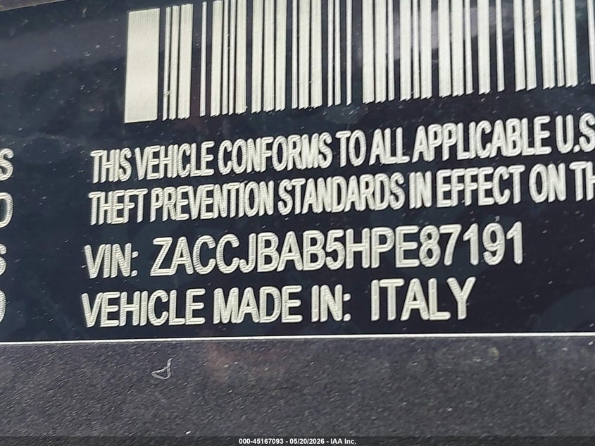 2017 Jeep Renegade VIN ZACCJBAB5HPE87191 IAAI salvage auction — ROLLOVER, Salvage Title, sold $525 on 2026-08-04 (photo 9)