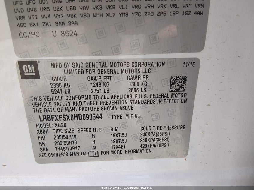 2017 Buick Envision VIN LRBFXFSX0HD090644 IAAI salvage auction — REAR END, Salvage (Illinois), sold $2,500 on 2026-07-08 (photo 9)
