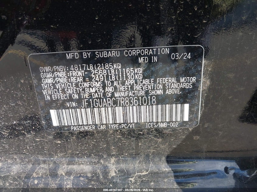 2024 Subaru Impreza VIN JF1GUABC7R8361018 IAAI salvage auction — FRONT END, Salvage (Connecticut), sold $1,650 on 2026-07-25 (photo 9)