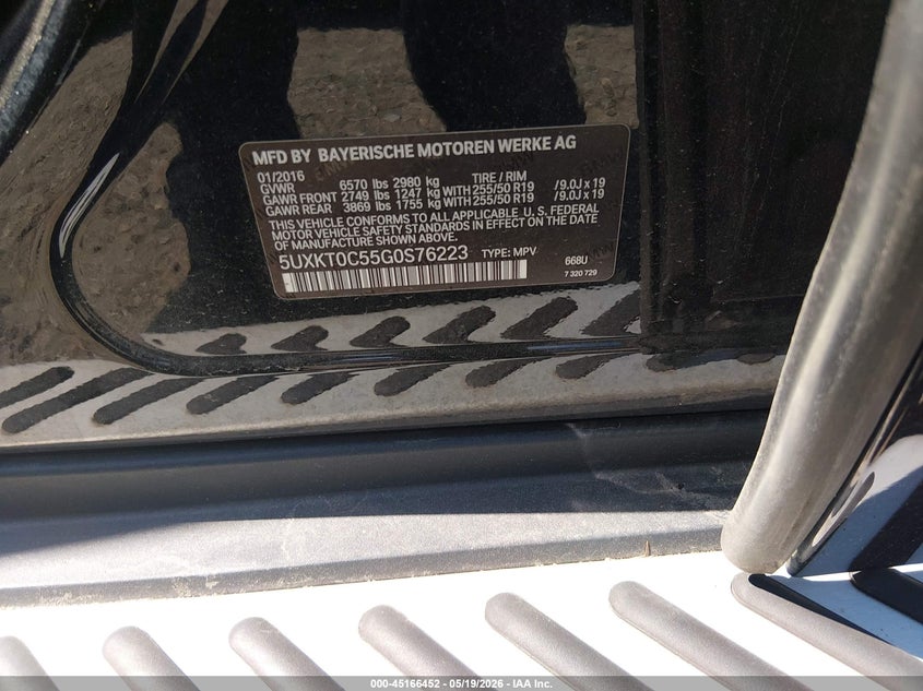 2016 BMW X5 VIN 5UXKT0C55G0S76223 IAAI salvage auction — NORMAL WEAR, Clear (Rhode Island), sold $4,250 on 2026-07-28 (photo 9)
