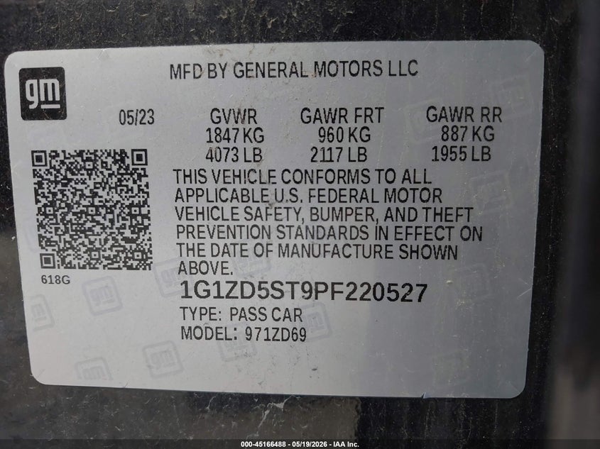 2023 Chevrolet Malibu VIN 1G1ZD5ST9PF220527 IAAI salvage auction — FRONT END, Salvage (Ohio), sold $1,450 on 2026-07-10 (photo 9)