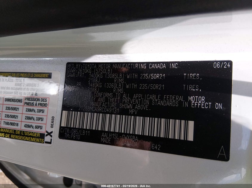 2024 Lexus Rx VIN 2T2BBMCA9RC049131 IAAI salvage auction — REAR END, Salvage (Louisiana), sold $22,300 on 2026-07-18 (photo 9)