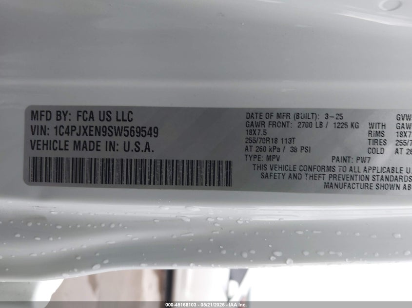 2025 Jeep Wrangler / VIN 1C4PJXEN9SW569549 IAAI salvage auction — SIDE, Enterprise Vehicles Clear Only (Texas), sold $20,350 on 2026-07-21 (photo 9)