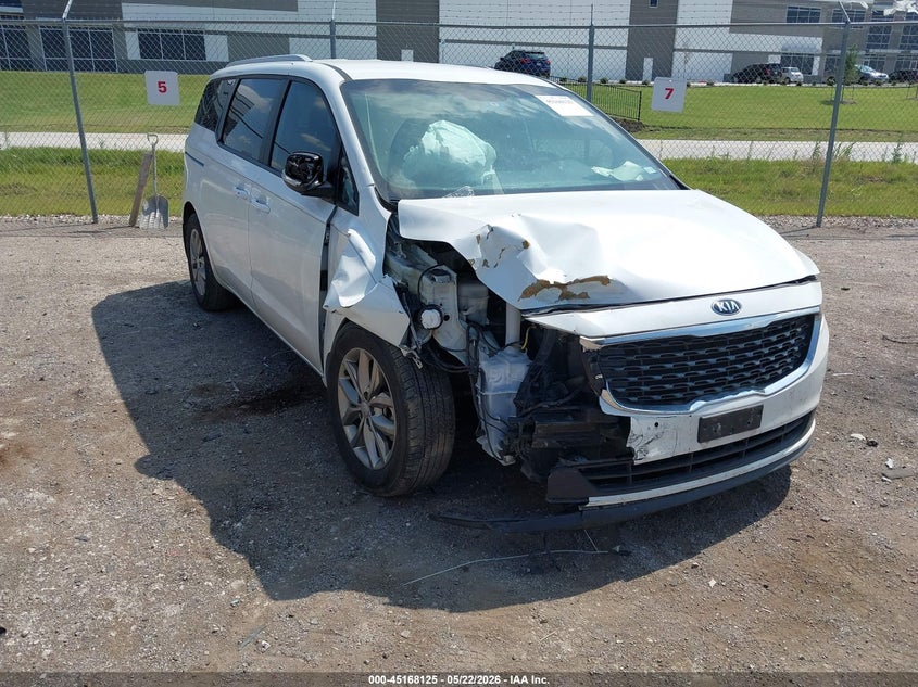 2021 Kia SEDONA VIN KNDMB5C10M6668249 IAAI salvage auction — FRONT END, Salvage (Texas), sold $1,950 on 2026-07-28 (photo 1)