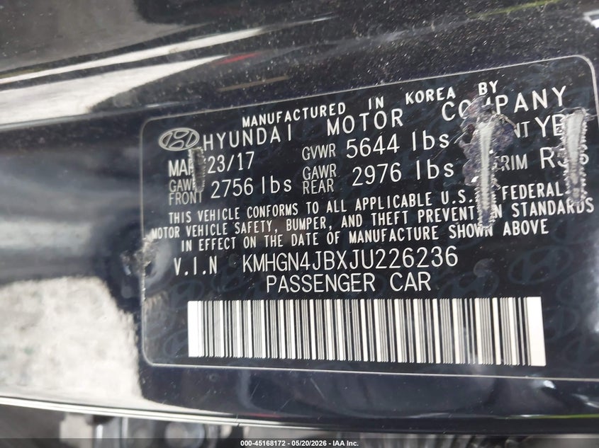 2018 Genesis G80 VIN KMHGN4JBXJU226236 IAAI salvage auction — FRONT END, Junk Bill Of Sale Mv2459 (Wisconsin), sold $2,300 on 2026-07-28 (photo 9)