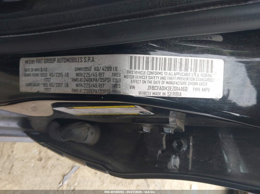 2014 Fiat 500l VIN ZFBCFADH3EZ014160 IAAI salvage auction — REAR END, Salvage (Georgia), sold $400 on 2026-07-28 (photo 9)