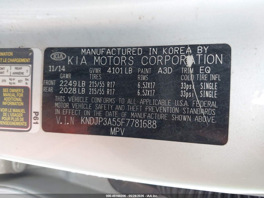2015 Kia Soul VIN KNDJP3A55F7781688 IAAI salvage auction — LEFT FRONT, Salvage (Missouri), sold $250 on 2026-07-13 (photo 9)