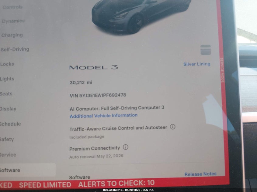2023 Tesla Model 3 VIN 5YJ3E1EA1PF692478 IAAI salvage auction — FRONT END, Salvage (New Jersey), sold $7,800 on 2026-07-30 (photo 7)