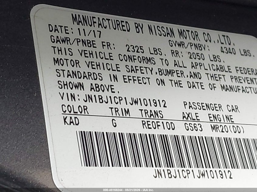 2018 Nissan Rogue VIN JN1BJ1CP1JW101912 IAAI salvage auction — FRONT END, Salvage (Texas), sold $2,050 on 2026-07-07 (photo 9)