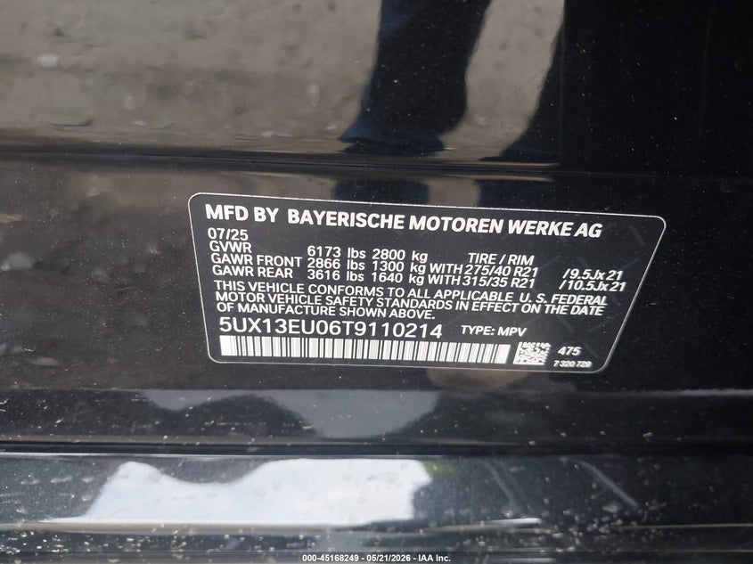 2026 BMW X5 VIN 5UX13EU06T9110214 IAAI salvage auction — FRONT END, Salvage (Georgia), sold $36,950 on 2026-07-30 (photo 9)