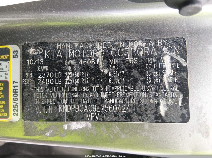 2014 Kia Sportage VIN KNDPBCAC9E7560424 IAAI salvage auction — FRONT END, Salvage (Missouri), sold $775 on 2026-07-09 (photo 9)