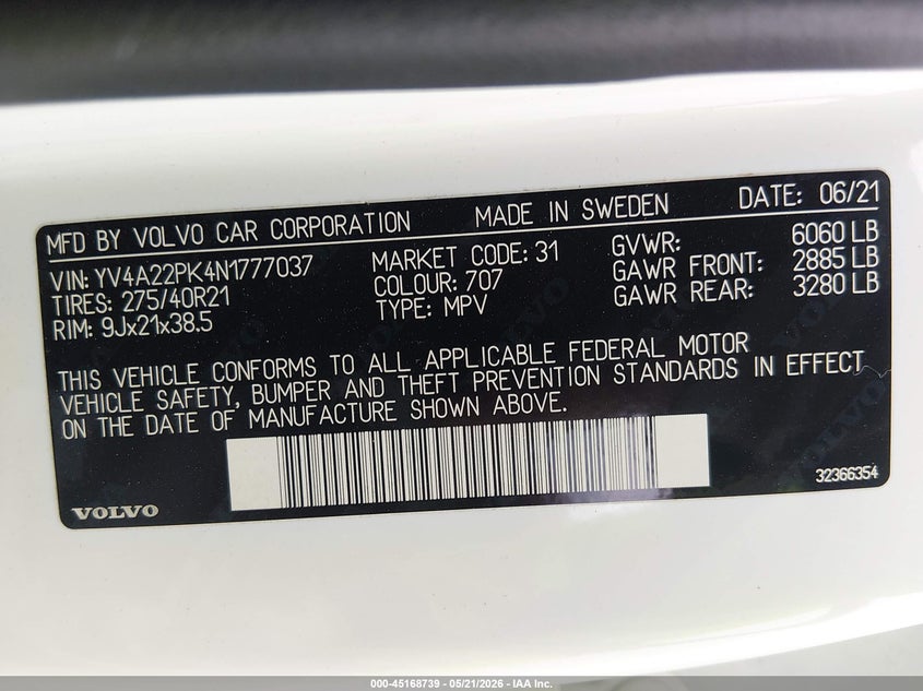 2022 Volvo Xc90 VIN YV4A22PK4N1777037 IAAI salvage auction — FRONT END, Original (Texas), sold $13,900 on 2026-07-28 (photo 9)