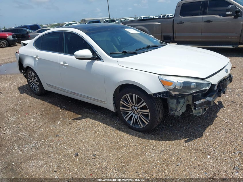 2014 Kia Cadenza VIN KNALN4D79E5167350 IAAI salvage auction — FRONT & REAR, Salvage (Texas), sold $875 on 2026-08-01 (photo 1)