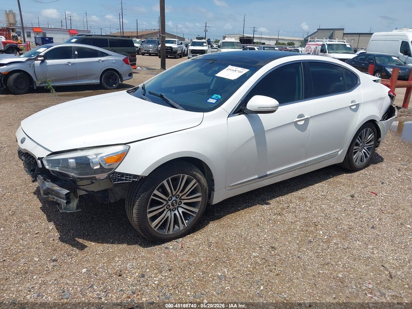 2014 Kia Cadenza VIN KNALN4D79E5167350 IAAI salvage auction — FRONT & REAR, Salvage (Texas), sold $875 on 2026-08-01 (photo 2)