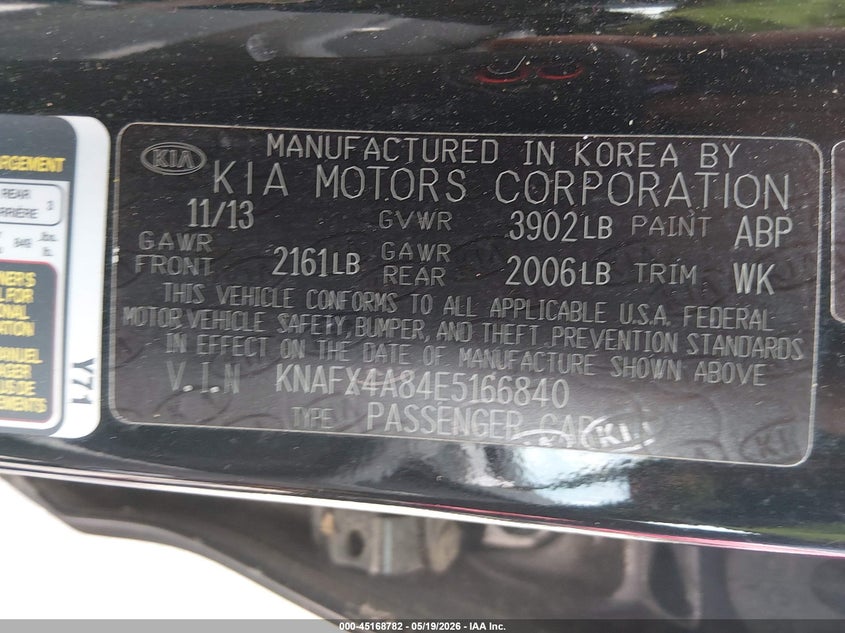 2014 Kia Forte VIN KNAFX4A84E5166840 IAAI salvage auction — NORMAL WEAR, Bill Of Sale (Tennessee), sold $400 on 2026-07-14 (photo 9)