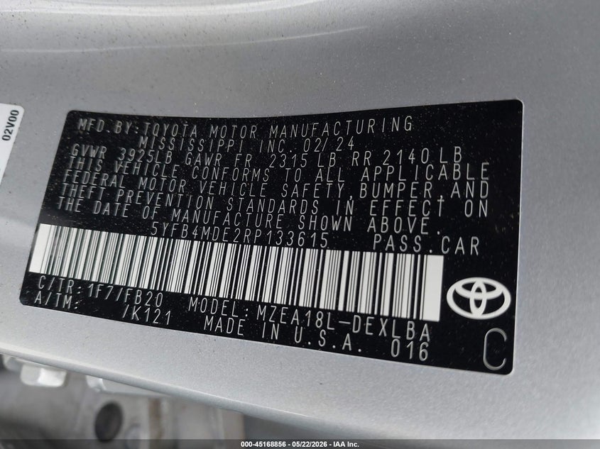 2024 Toyota Corolla VIN 5YFB4MDE2RP133615 IAAI salvage auction — LEFT FRONT, Salvage (North Carolina), sold $4,250 on 2026-07-15 (photo 9)