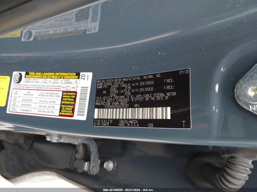 2025 Toyota Highlander VIN 5TDAAAA5XSS020337 IAAI salvage auction — ALL OVER, Original (Texas), sold $18,100 on 2026-07-21 (photo 9)
