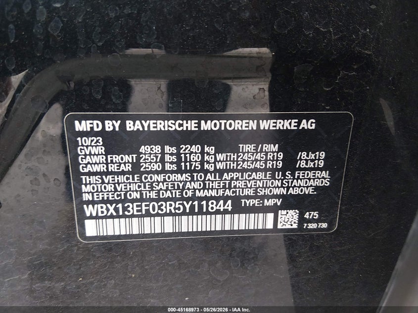 2024 BMW X1 VIN WBX13EF03R5Y11844 IAAI salvage auction — LEFT FRONT, Salvage (North Carolina), sold $18,200 on 2026-07-31 (photo 9)