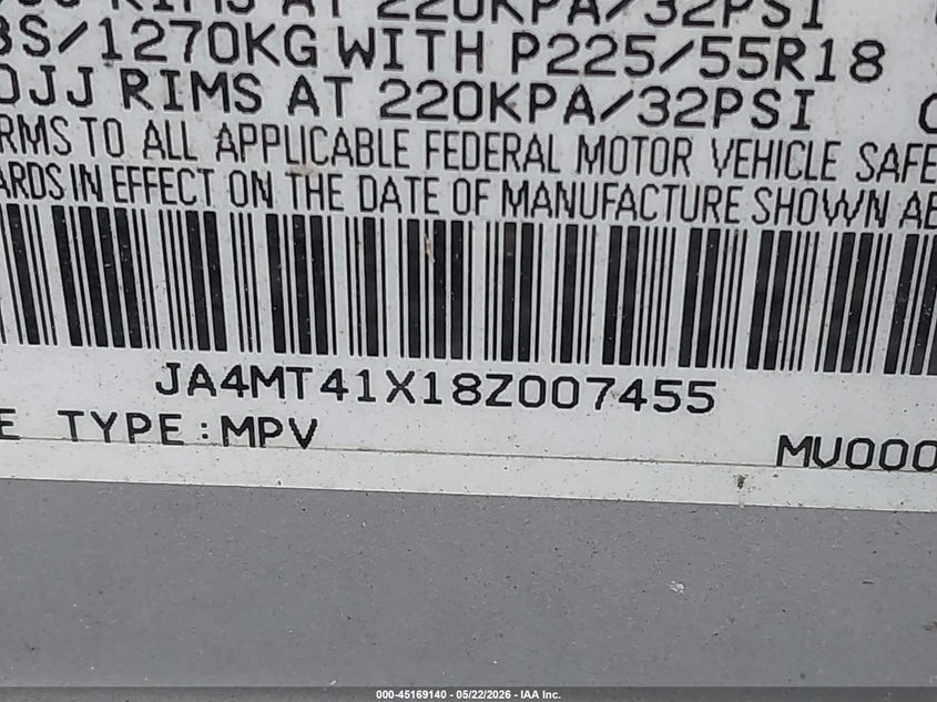 2008 Mitsubishi Outlander VIN JA4MT41X18Z007455 IAAI salvage auction — NORMAL WEAR, Clear (Virginia), sold $425 on 2026-07-21 (photo 9)