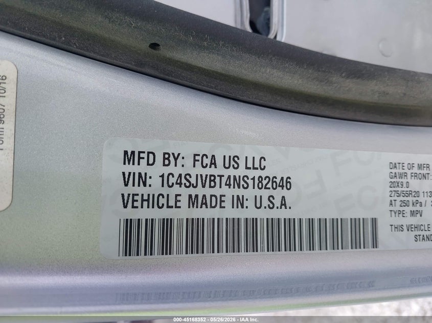 2022 Jeep Grand wagoneer VIN 1C4SJVBT4NS182646 IAAI salvage auction — HAIL, Salvage Title, sold $9,200 on 2026-08-14 (photo 9)