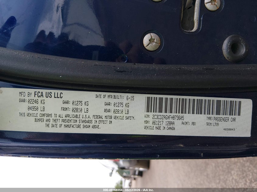 2015 Dodge Challenger VIN 2C3CDZAGXFH873605 IAAI salvage auction — LEFT & RIGHT, Salvage (Mississippi), sold $2,900 on 2026-07-30 (photo 9)