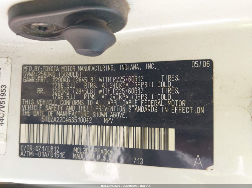2006 Toyota Sienna VIN 5TDZA22C46S510042 IAAI salvage auction — FRONT END, Salvage (Texas), sold $900 on 2026-07-30 (photo 9)