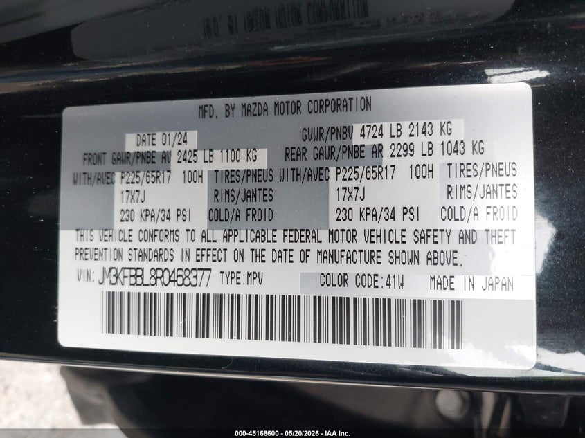 2024 Mazda Cx-5 VIN JM3KFBBL8R0468377 IAAI salvage auction — RIGHT SIDE, Clear (Oklahoma), sold $5,600 on 2026-07-14 (photo 9)