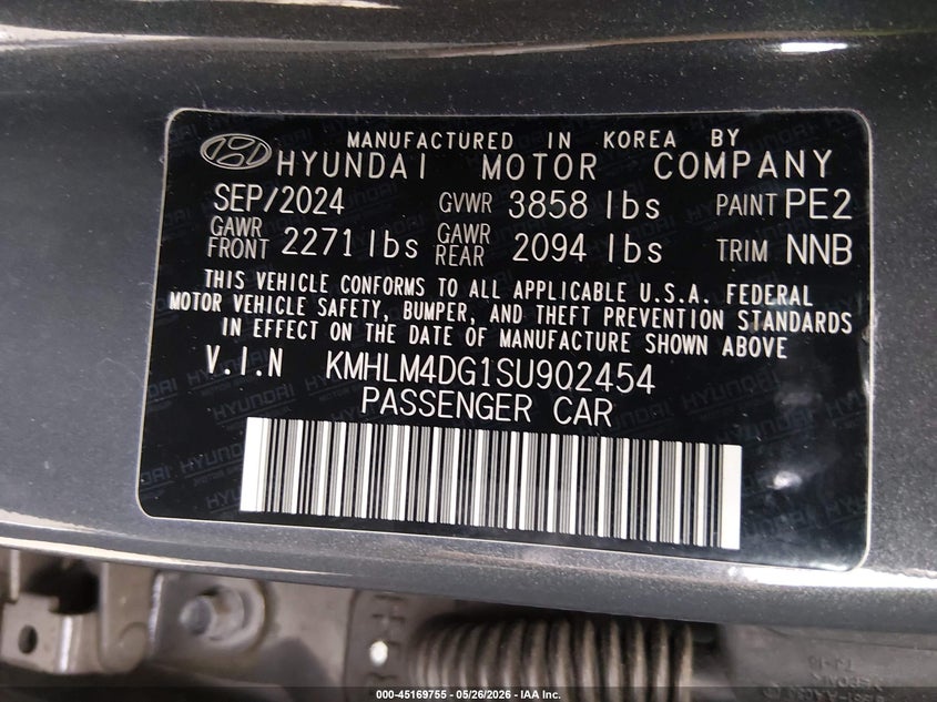 2025 Hyundai Elantra VIN KMHLM4DG1SU902454 IAAI salvage auction — FRONT END, Salvage Title, sold $4,350 on 2026-08-20 (photo 9)
