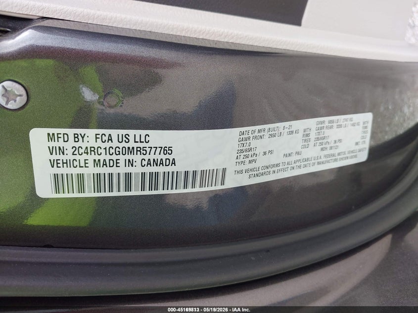 2021 Chrysler Voyager VIN 2C4RC1CG0MR577765 IAAI salvage auction — NORMAL WEAR, Sf97 (Texas), sold $11,525 on 2026-07-07 (photo 9)