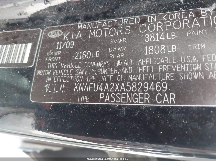 2010 Kia Forte VIN KNAFU4A2XA5829469 IAAI salvage auction — RIGHT SIDE, Salvage (Arkansas), sold $400 on 2026-07-08 (photo 9)